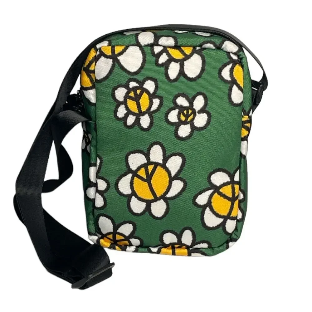 Petals and Peacocks Flowers and Peace Sign Crossbody Camera Bag Green